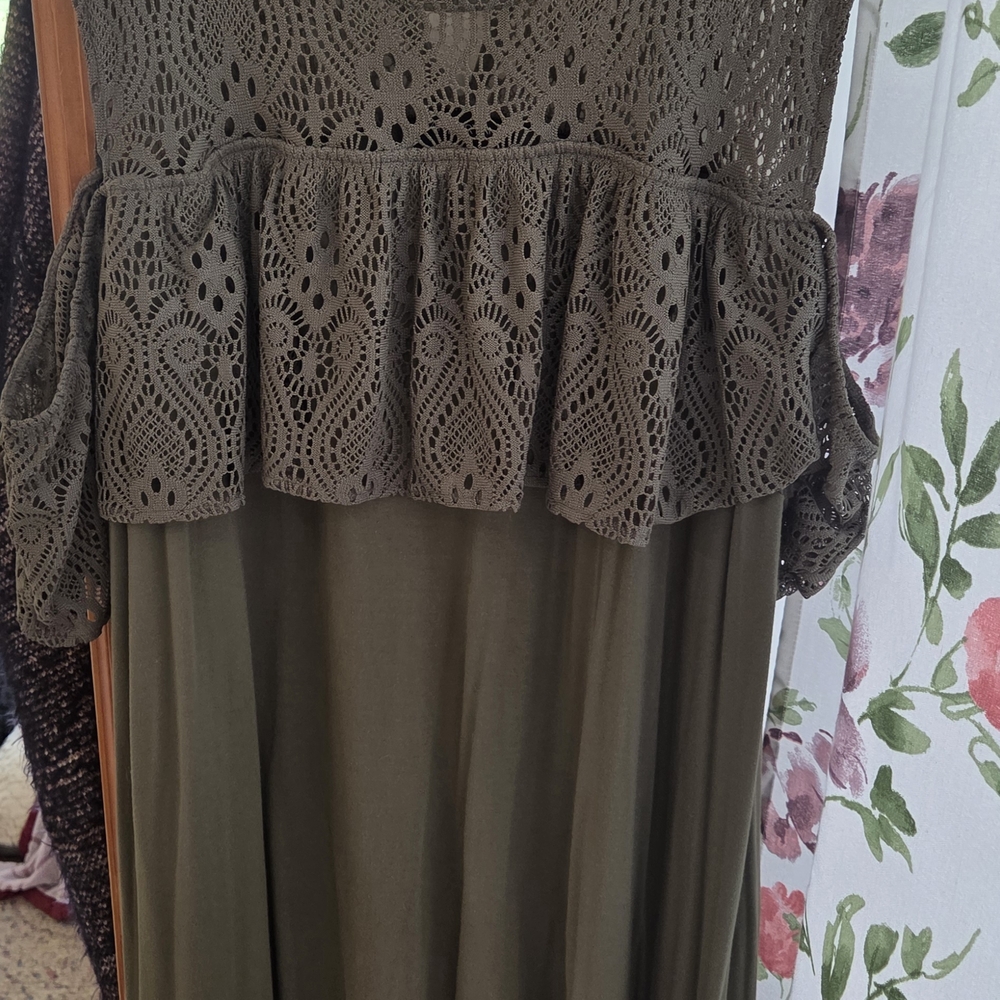 Olive Green Lace Peplum Dress